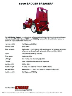 Badger State Highway Equipment 8600 BADGER BREAKER Specifications