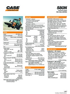 Case 580N Specifications