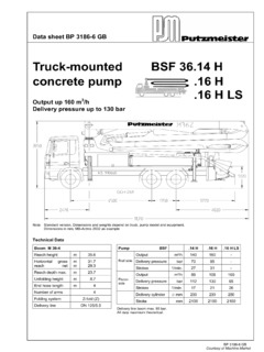 Putzmeister BSF 36.16 H LS Specifications