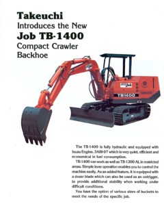 Takeuchi TB1400 Specifications