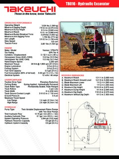 Takeuchi TB016 Specifications