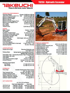 Takeuchi TB250 Specifications