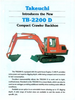 Takeuchi TB2200D Specifications